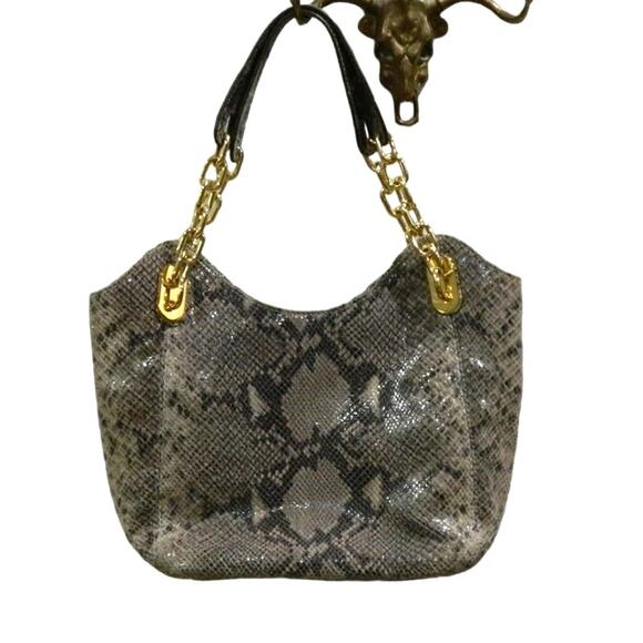 Michael Kors Gray Python Design Handbag Purse w Dust Cover - Picture 1 of 7